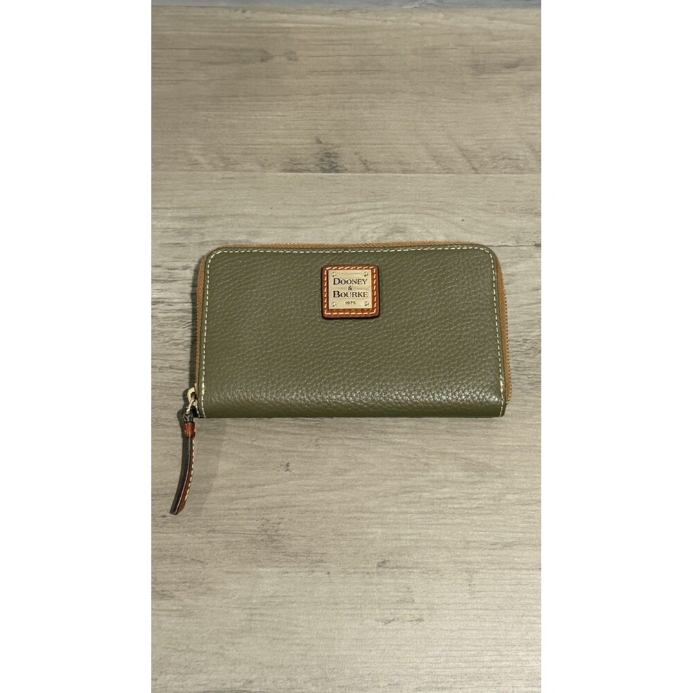 Dooney & Bourke Pebble Leather Medium Zip Around Wallet Olive Green  Color